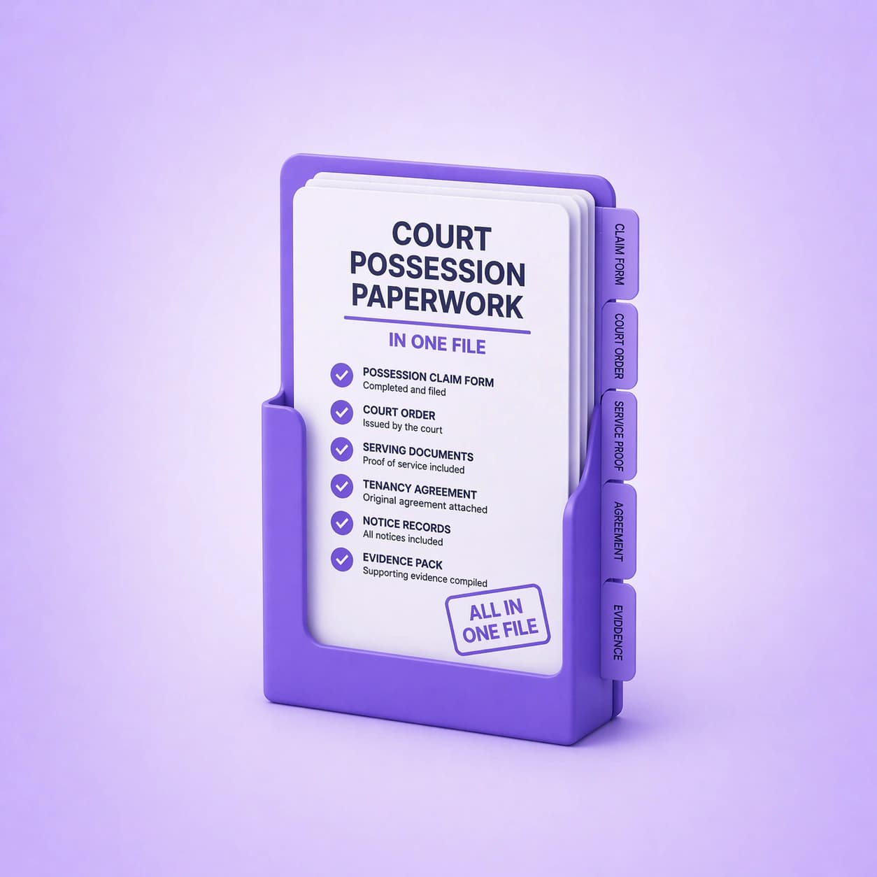 Court possession paperwork in one file