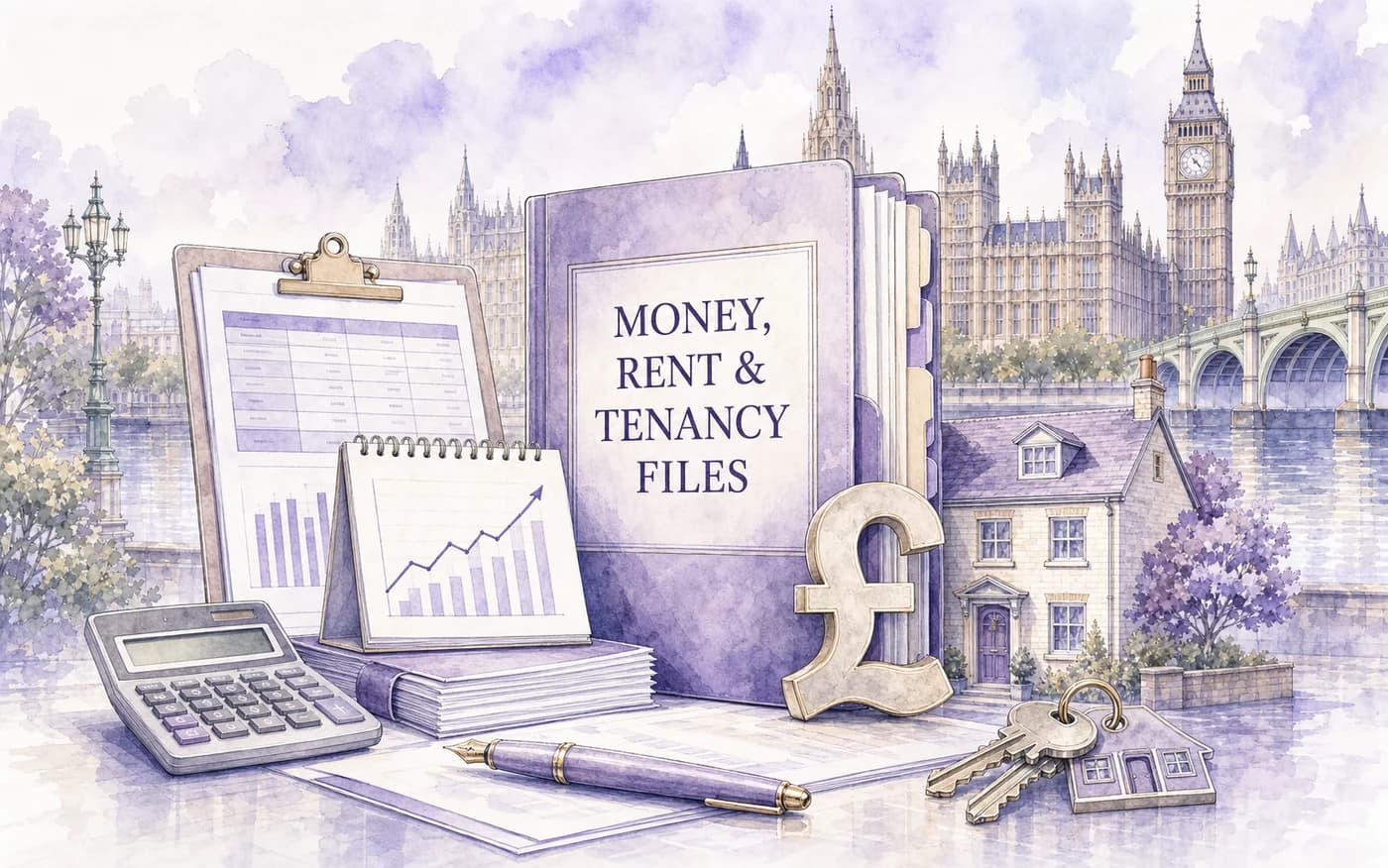 Watercolor money, rent increase, and tenancy document files