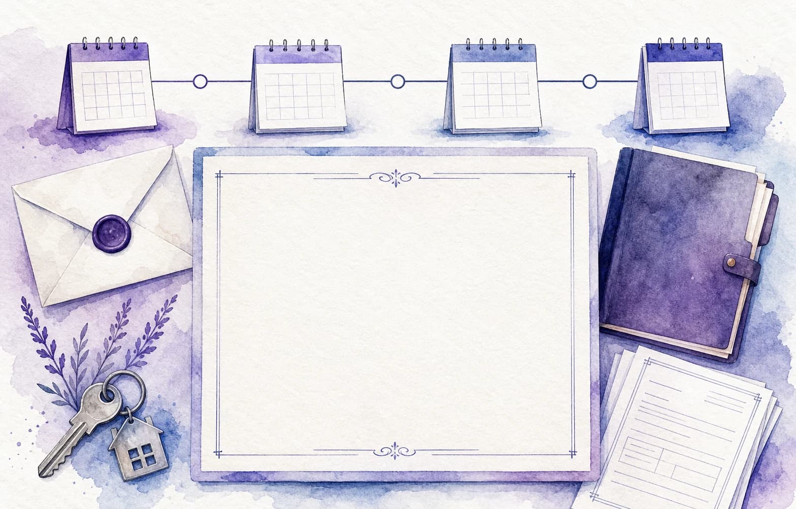 Waterbrush illustration of a possession paperwork timeline and calendar