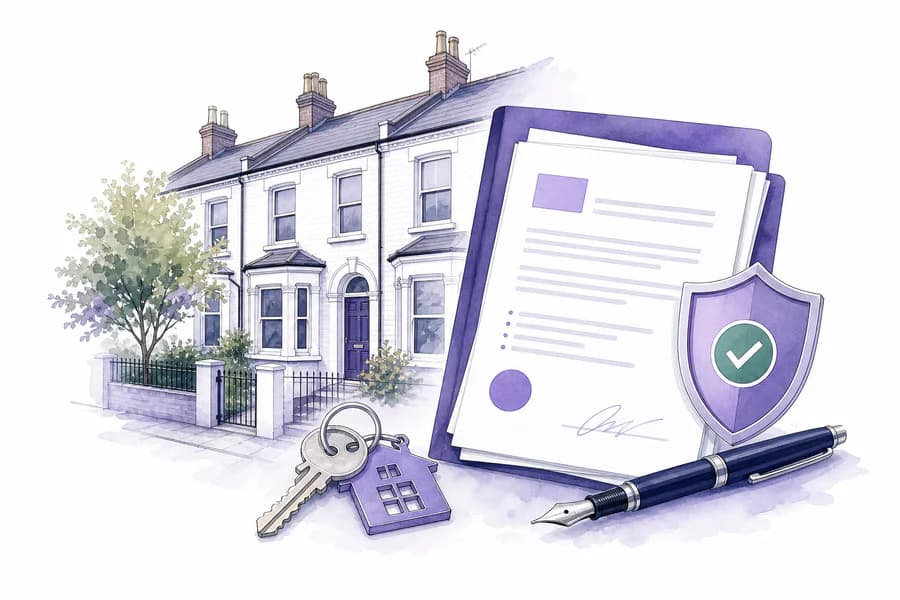Watercolour illustration of England tenancy paperwork