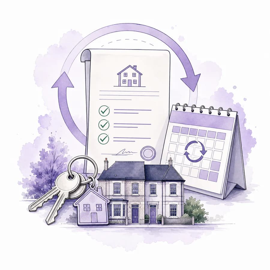 Watercolour illustration of a periodic tenancy agreement and calendar