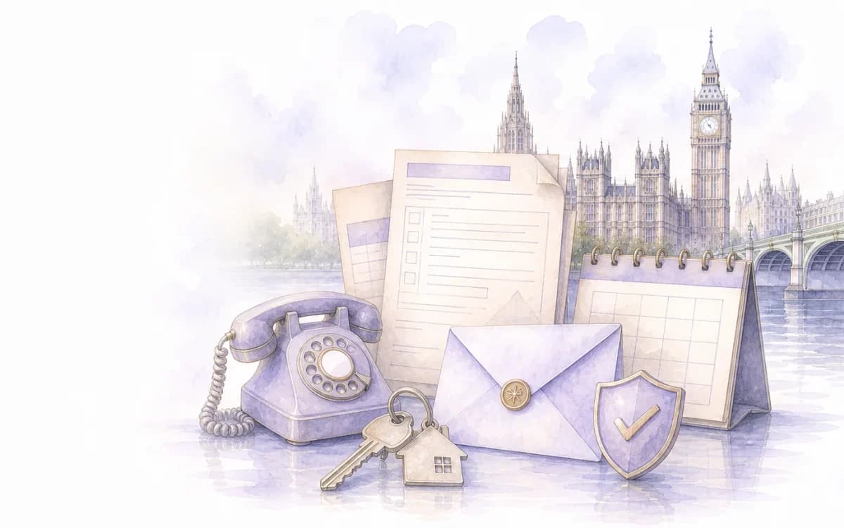 Waterbrush illustration of a landlord reviewing a Section 8 assisted preparation file