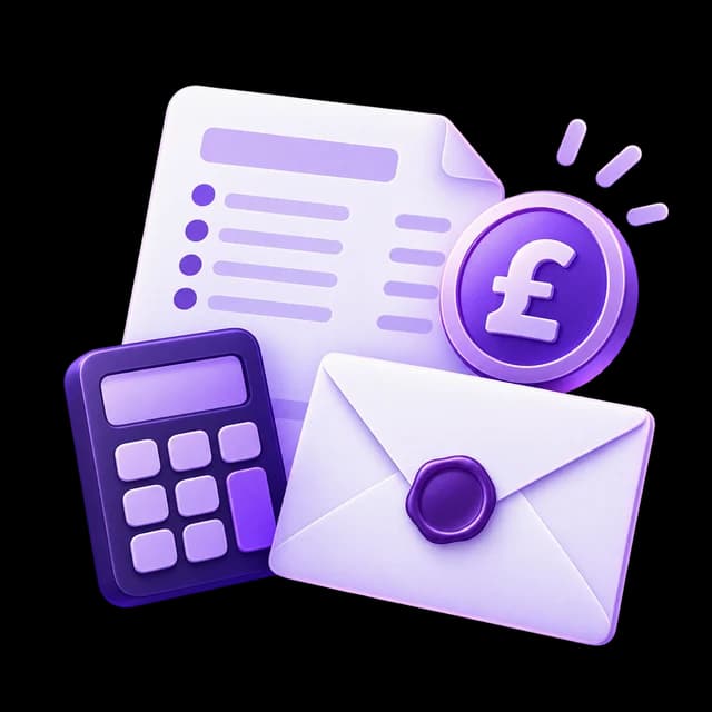 Illustration of a debt schedule, calculator, pound symbol and claim letter