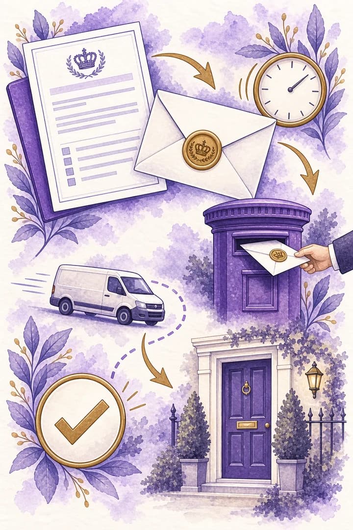 Portrait watercolour illustration of the steps for serving a notice and keeping proof