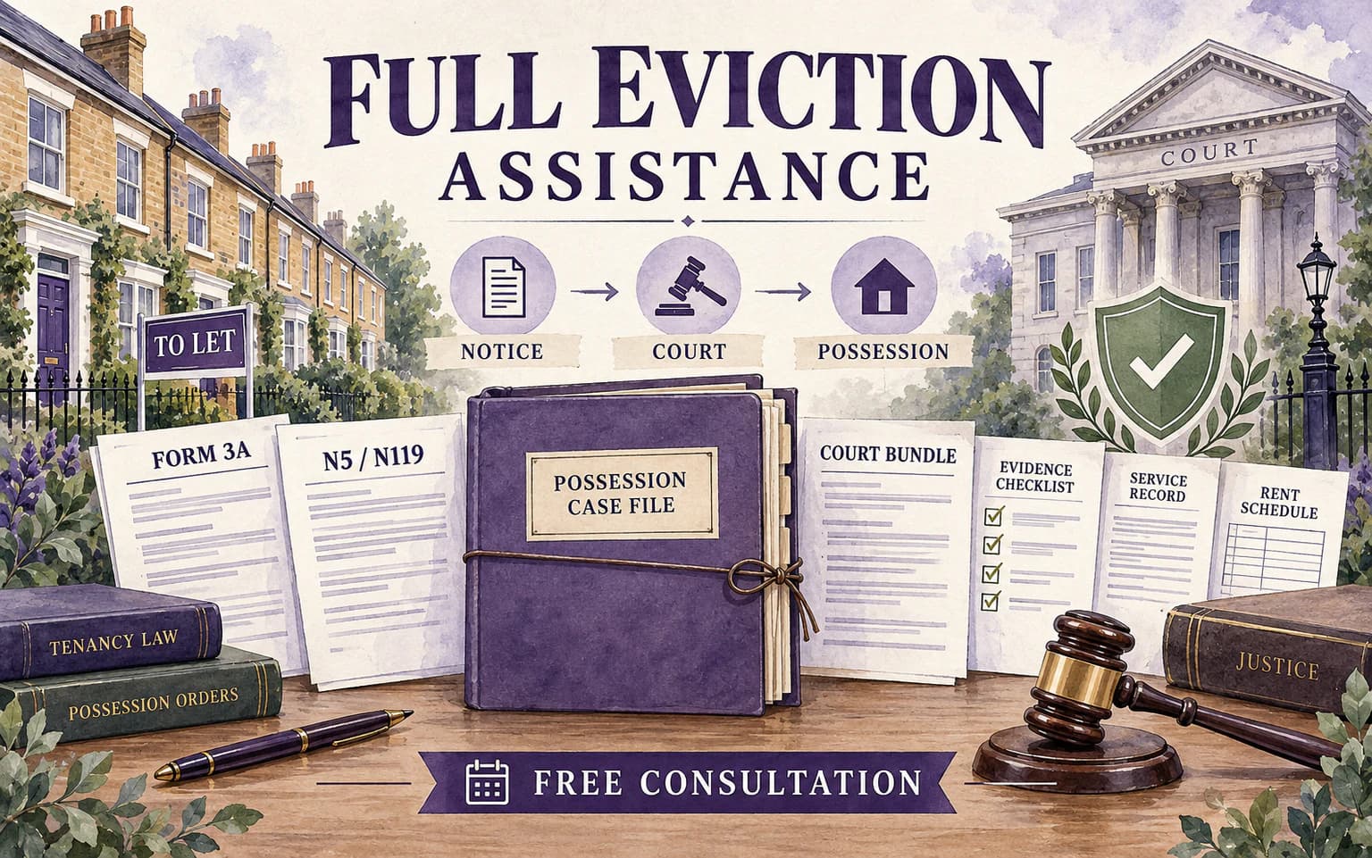 Full Eviction Assistance from Form 3A through N5 and N119 to the court bundle
