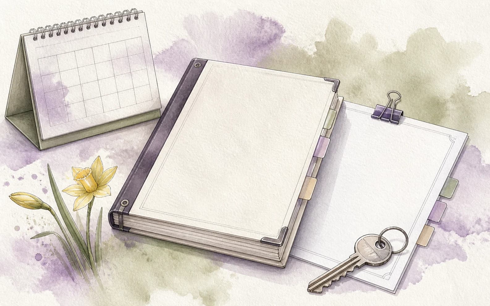 Watercolour illustration of a Wales occupation contract and landlord paperwork