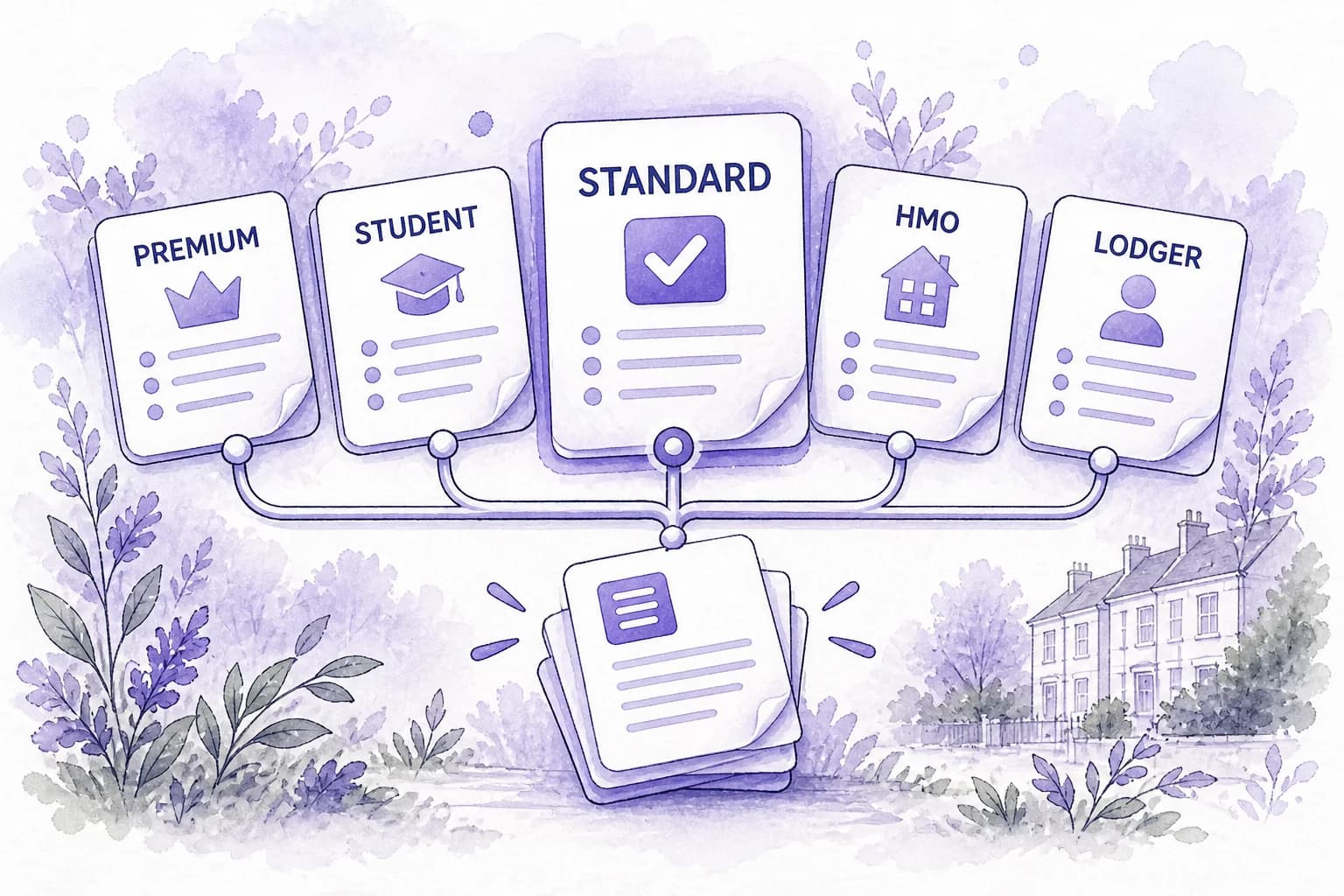 Watercolour comparison with Standard selected from Premium, Student, HMO and Lodger agreements