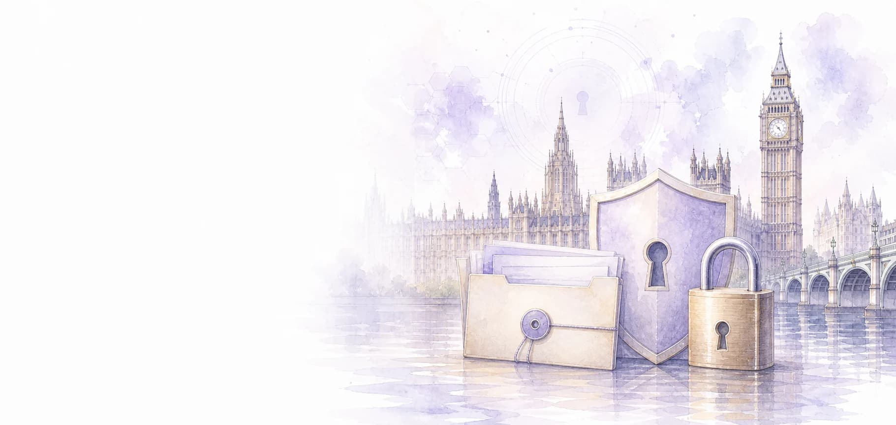 Private document folder protected by shield and padlock
