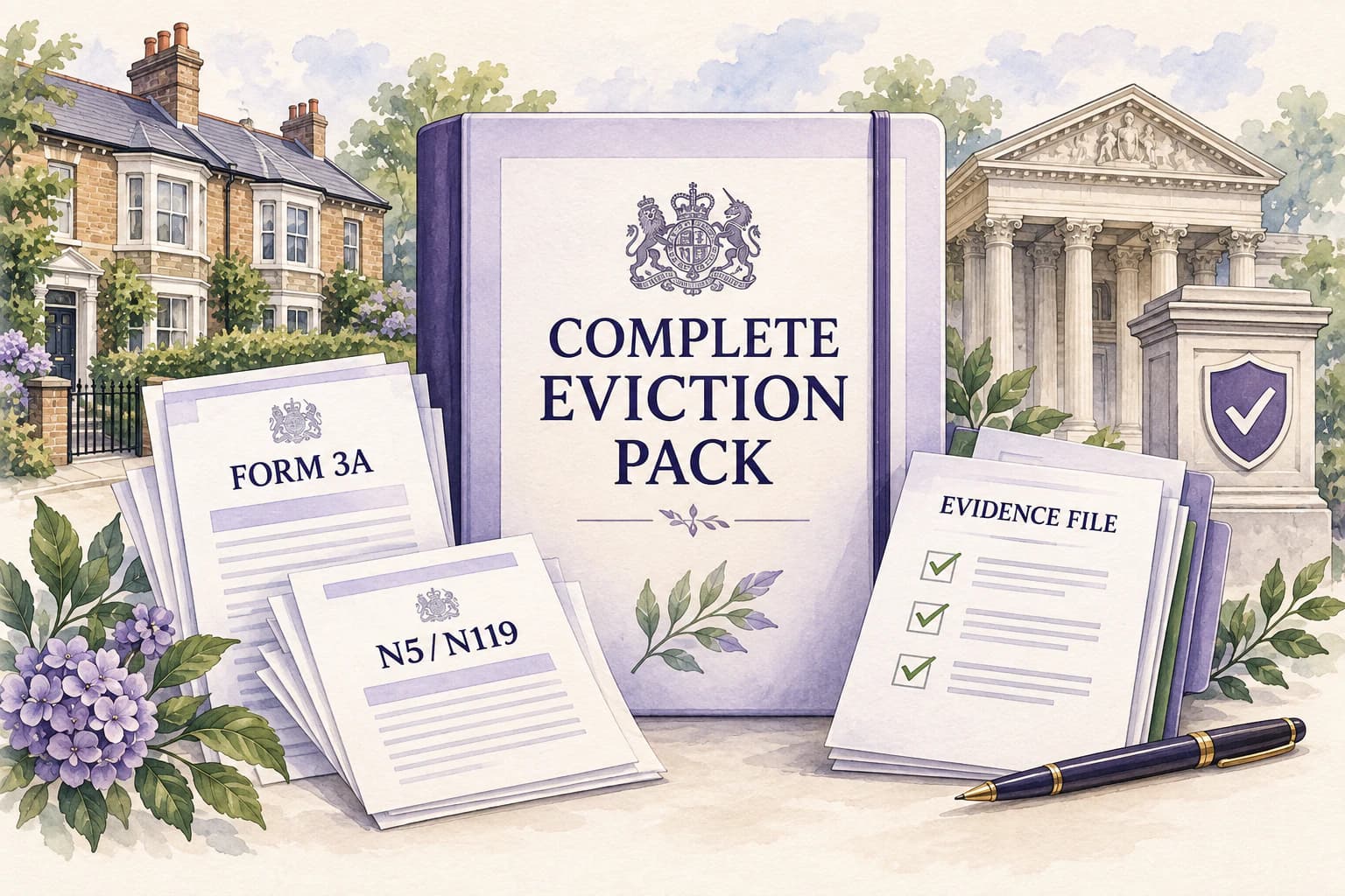 Watercolour Complete Eviction Pack labelled Form 3A, N5, N119 and evidence file