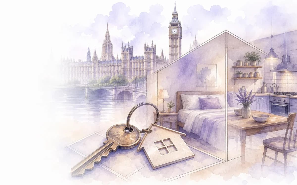 Watercolour illustration of a lodger agreement and shared home keys