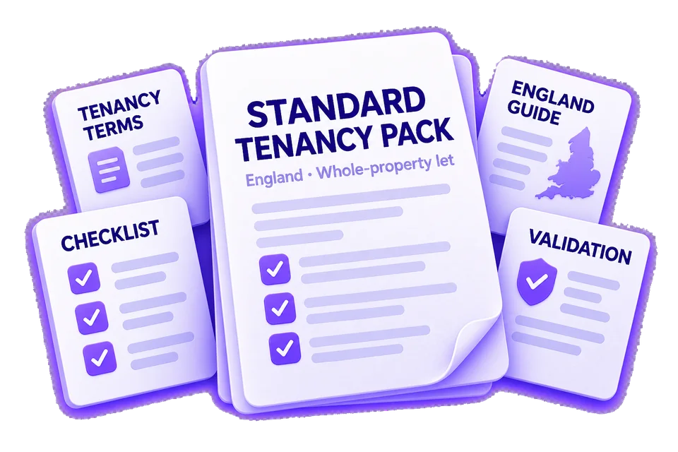 Standard tenancy pack with tenancy terms, England guide, checklist and validation documents