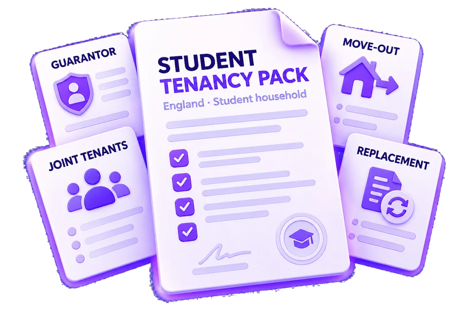 Student tenancy pack with guarantor, joint tenant, move-out and replacement documents