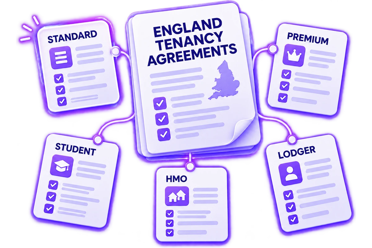England tenancy agreement family showing Standard, Premium, Student, HMO and Lodger routes