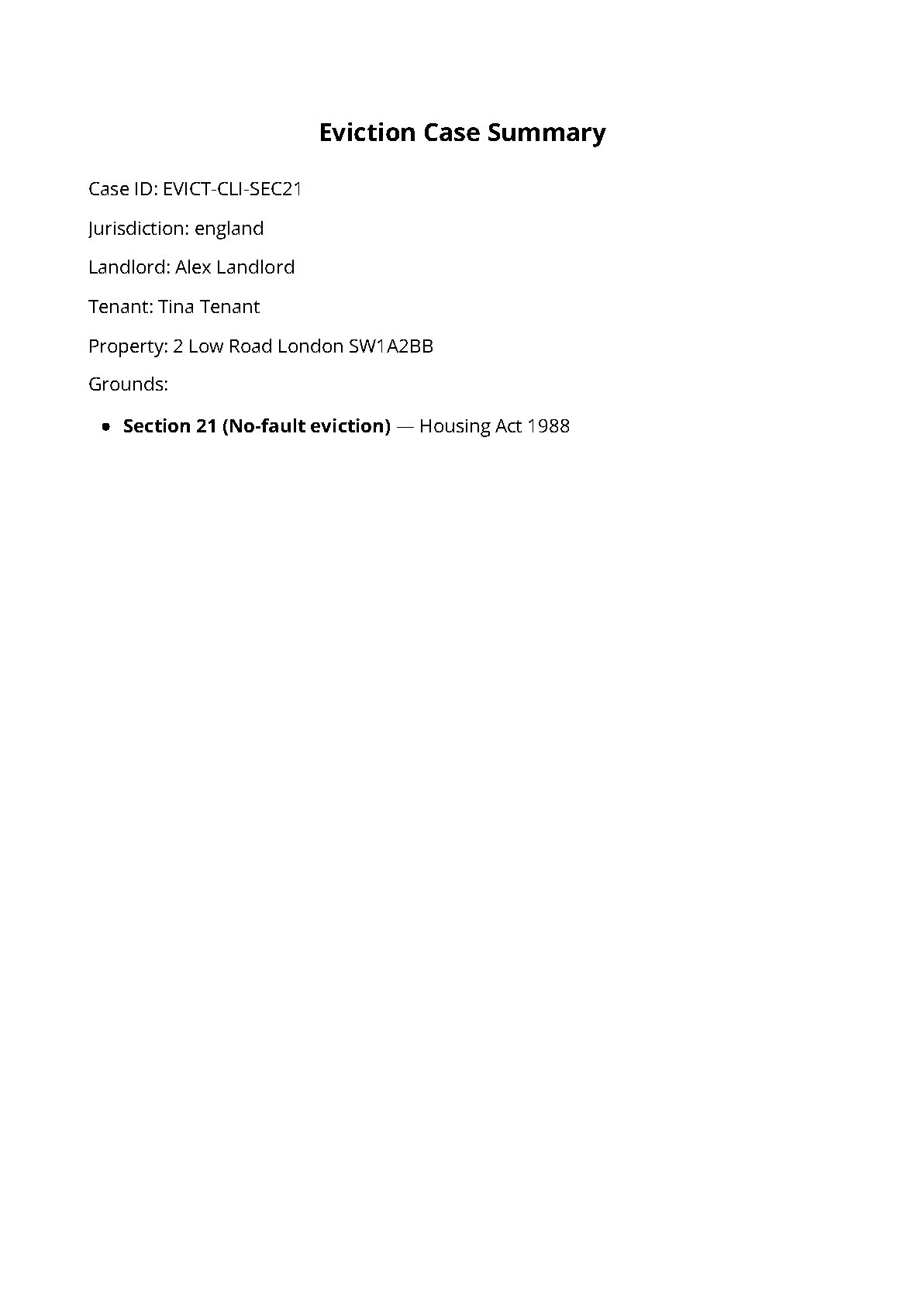 Landlord Heaven England Section 21 Eviction Pack Case Summary preview